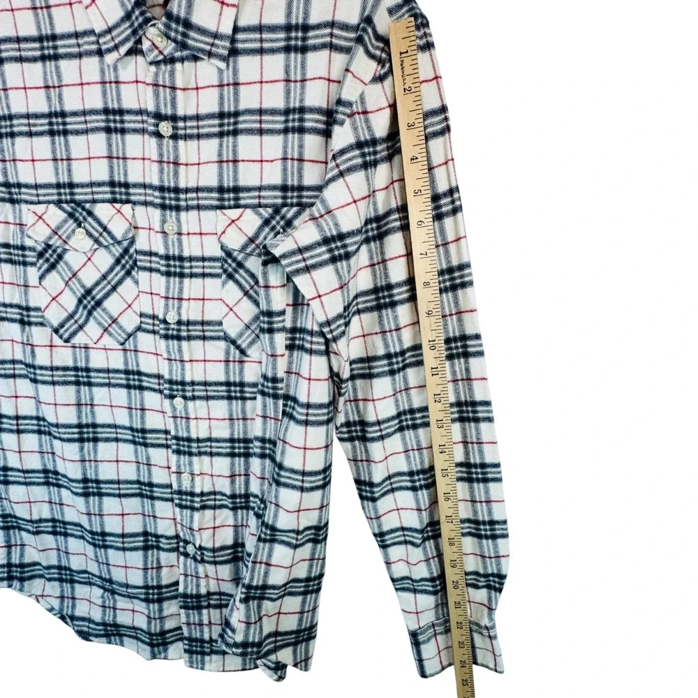 Banana Republic Mens S White‎ Black Red Plaid Flannel Shirt Standard Long Sleeve